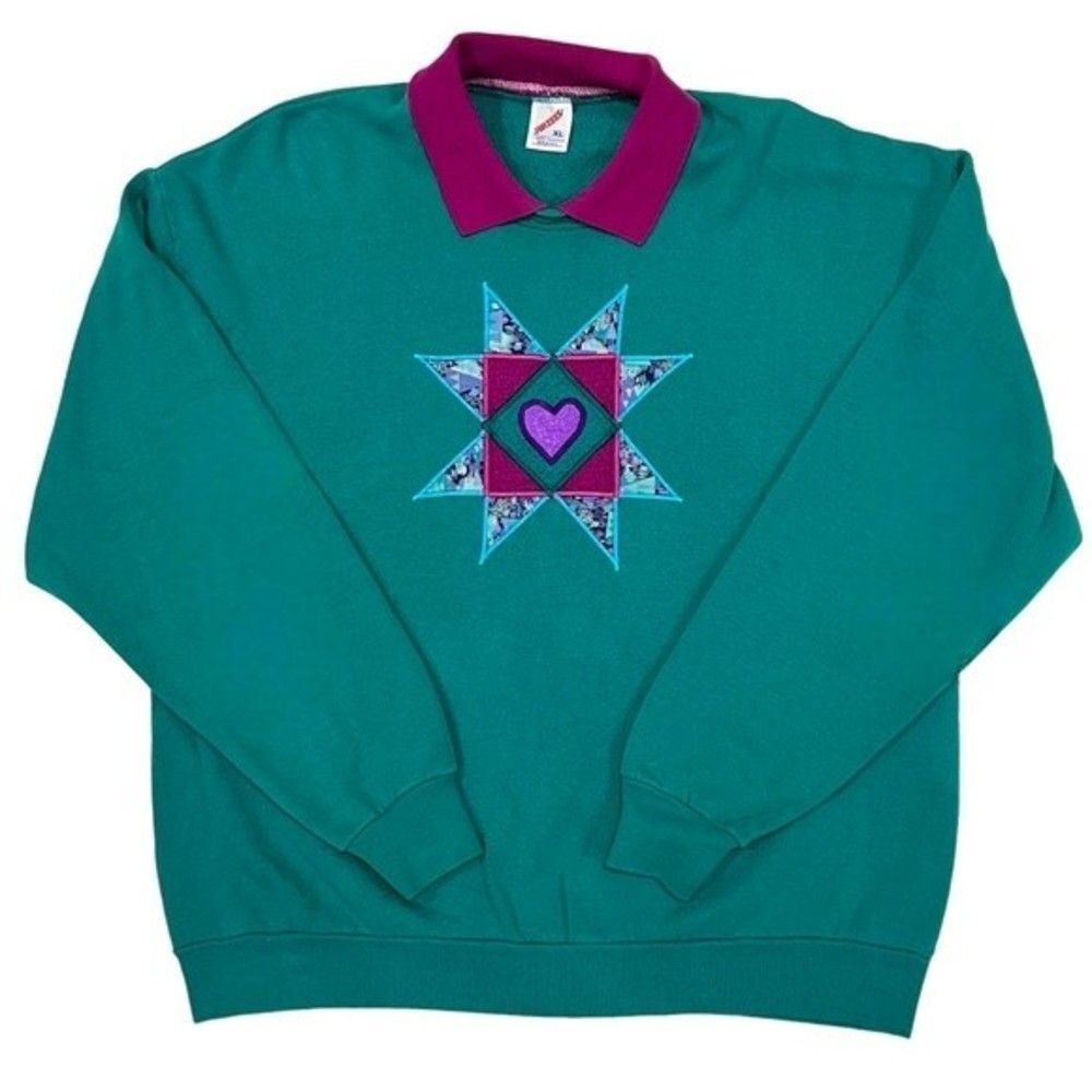 Jerzees Teal and Purple Sweatshirt with Star Design